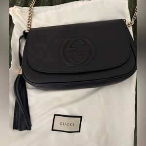 Gucci Soho Leather Flap Shoulder Bag - Black